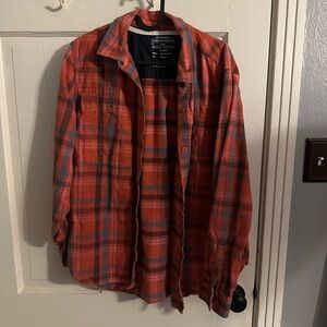 REI Orange and Blue Campwell Plaid Women's Top